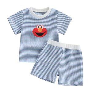 Sesame Street outfit Boy Second Birthday Elmo Outfit Cookie Monster Shorts Shirt
